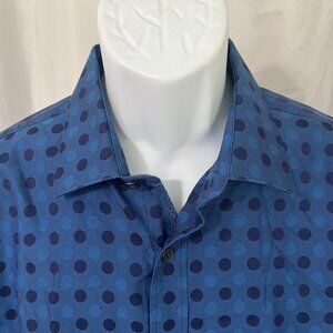 BUGATCHI Men's blue on blue dots all over long sleeve shirt flip cuff L EUC